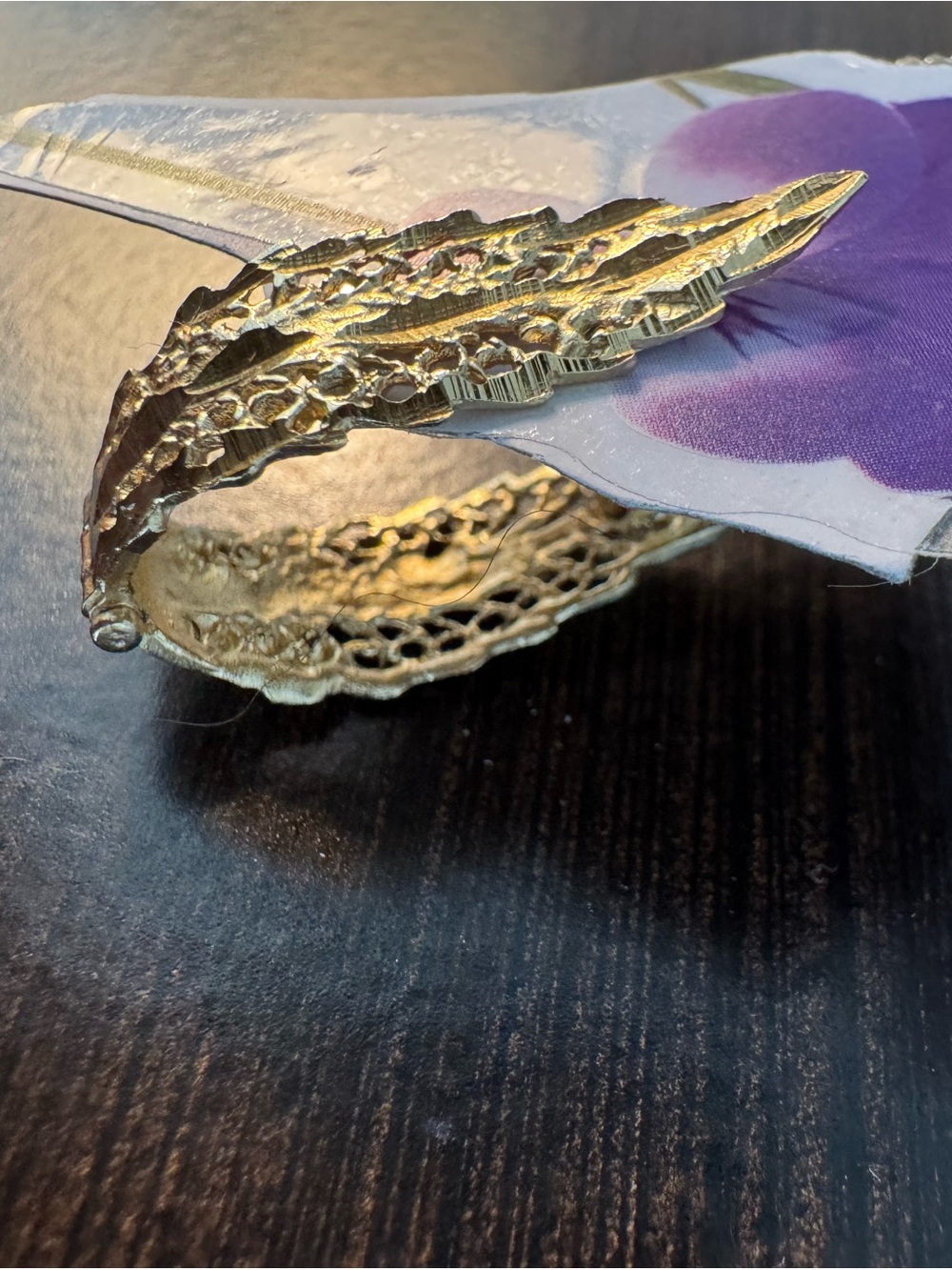 14K Gold Filigree Leaf earring-stamped acid tested vintage from Italy - Picture 5 of 6